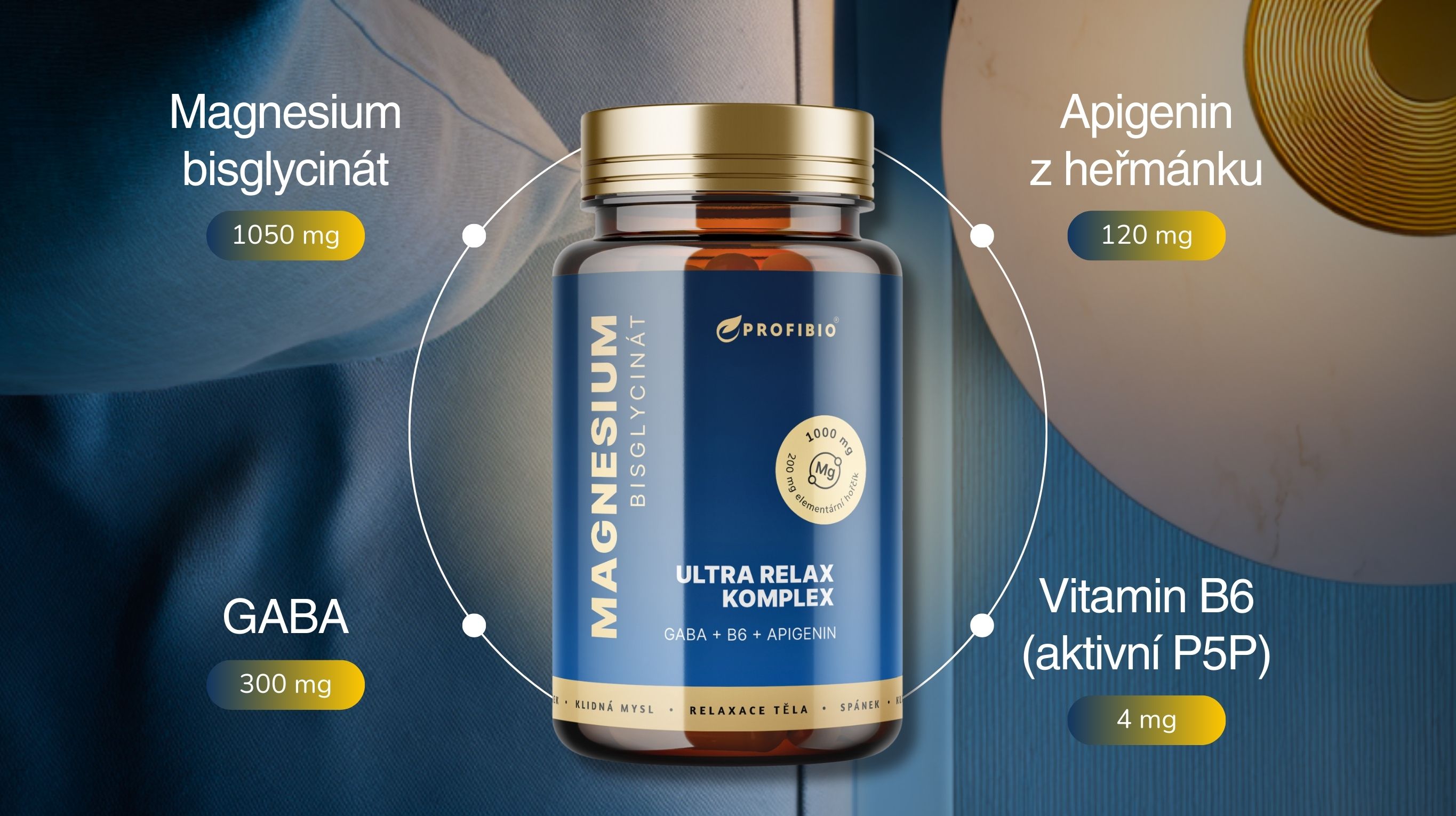 PREMIUM Magnesium bisglycinát ULTRA RELAX KOMPLEX (+ vitamín B6, GABA, Apigenin z heřmánku), 90 kapslí -6
